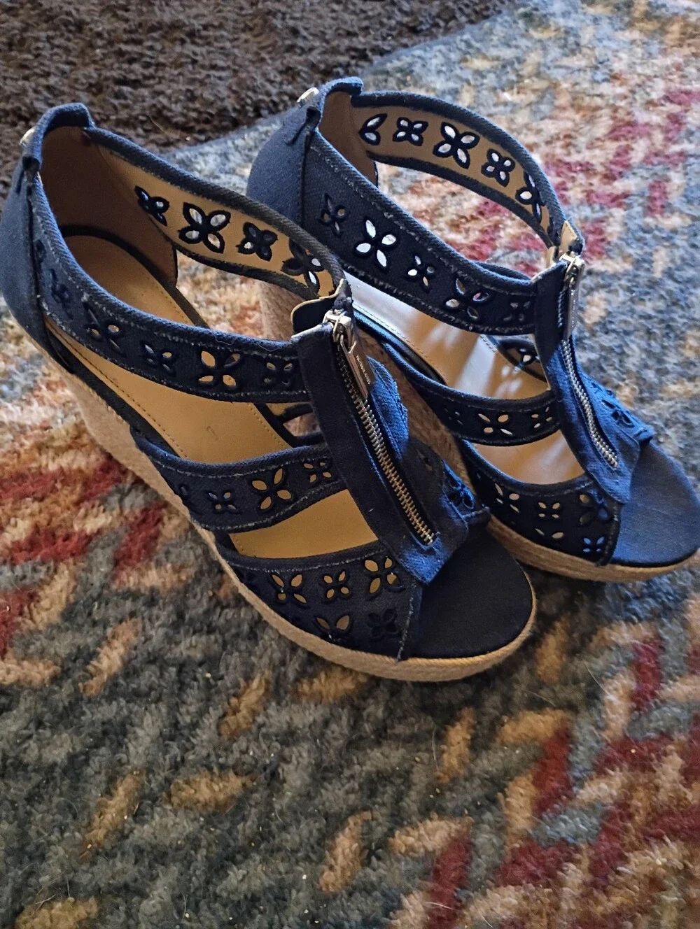Women’s Navy Espadrille Wedge Sandals.Micheal Kors